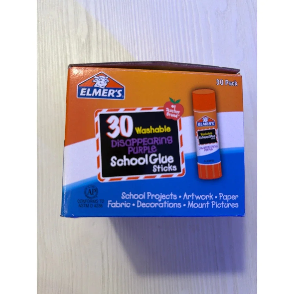 Elmer's School Glue Sticks Kids 30 Pack Purple NEW Washable Disappearing